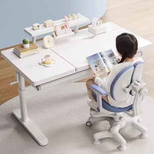 Children's Learning Painting Table Solid Wood Desk Home Primary School Student Liftable Writing Table Simple Large White Table and Chair Set