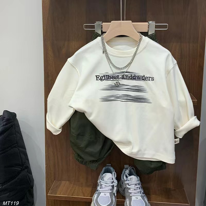 Camisa de fondo de algodón para niños 2023 nuevos niños y niñas letra impresa Camiseta de manga larga bebé simple cuello redondo interior t