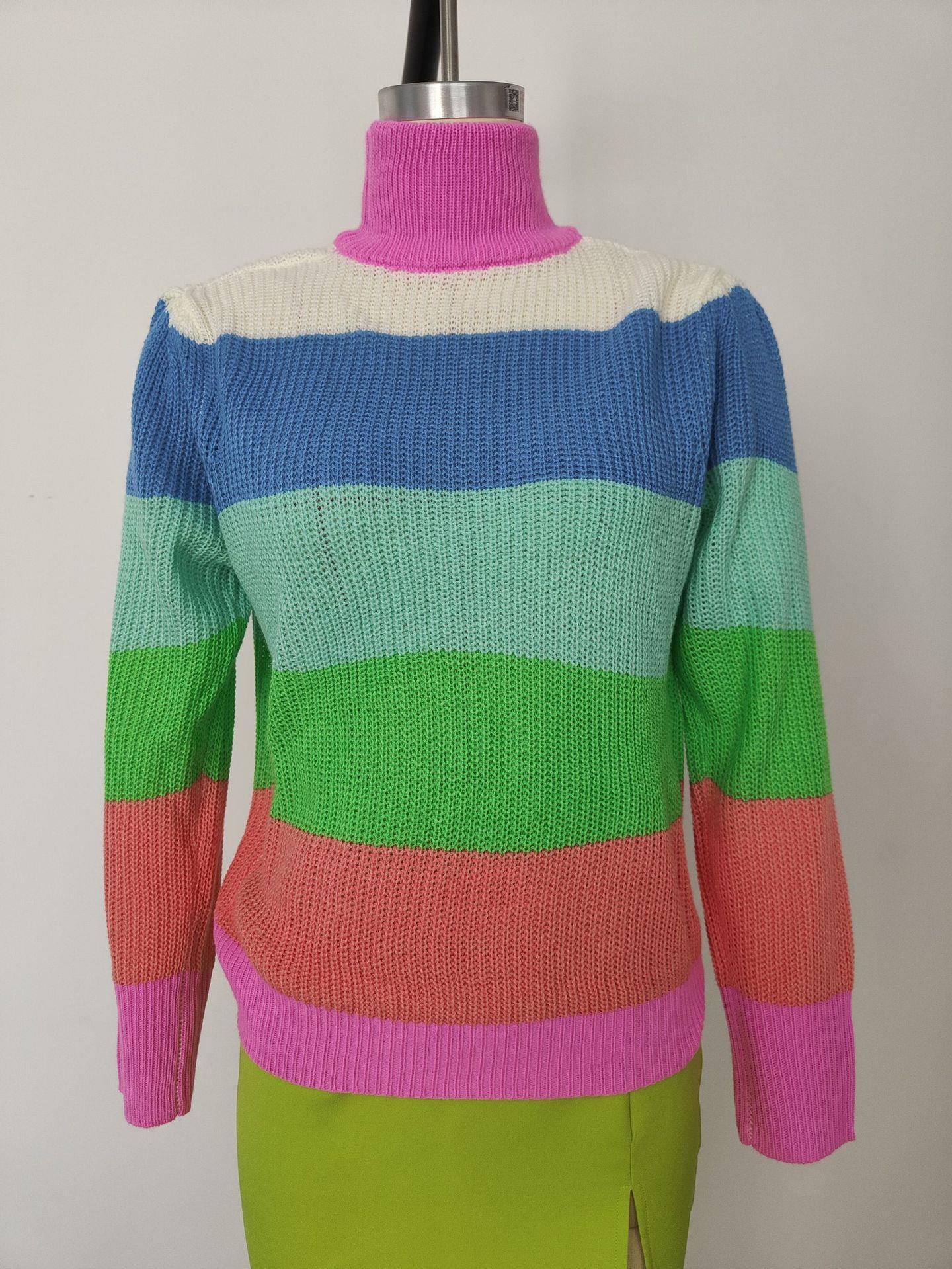 Damenbekleidung Herbst- und Winterpullover Rollkragenpullover Kontrastfarbe Langarm Lockerer Pullover Oberteil Damenbekleidung_voghion.com