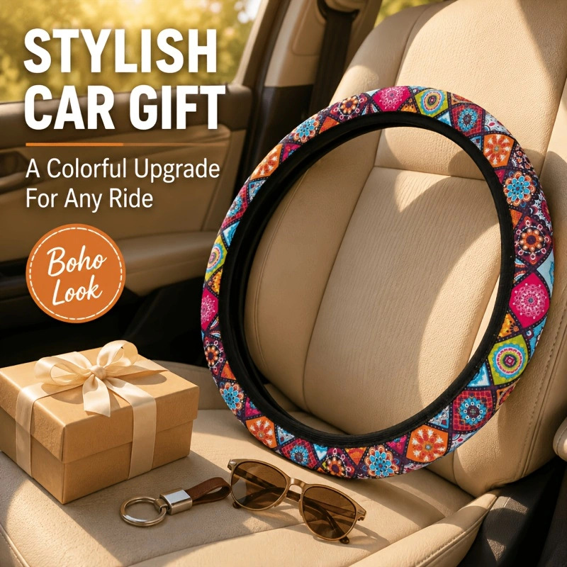 Elastic Printed Steering Wheel Cover Without Inner Ring, Specially Designed for Aliexpress, Amazon, Temu, Cross-Border Foreign Trade, New Model