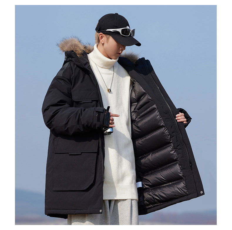 La faction chaude à la mode pour l'automne et l'hiver surmonte le simple grand col en fourrure, les hommes blancs amples et résistants au froid, mi-longs et longs_voghion.com