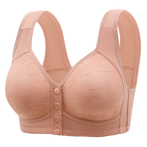 Fixed Cup Front Closure Mother Middle-Aged Women Large Size Bra without Wire Thin Style Backless Bra