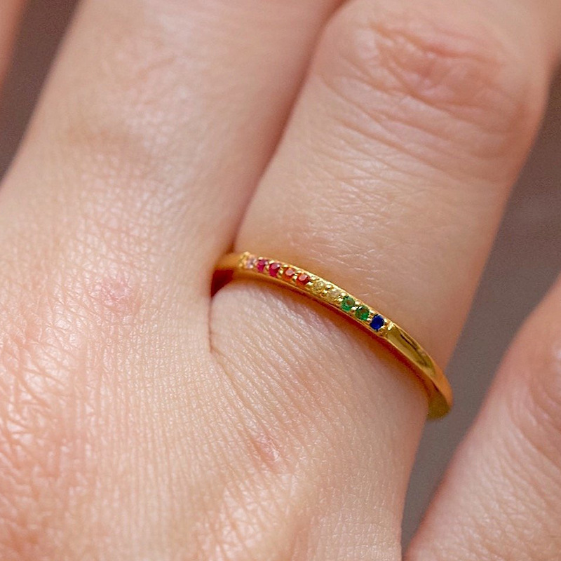 Zircon Inlay Material Retro Geometric Titanium Steel Inlay Zircon Rings