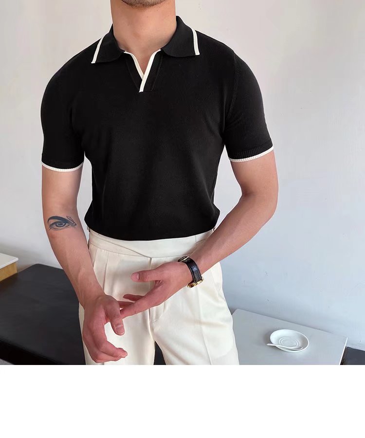 Men's Stripe Patchwork Polo Shirt Men's Clothing display picture 18