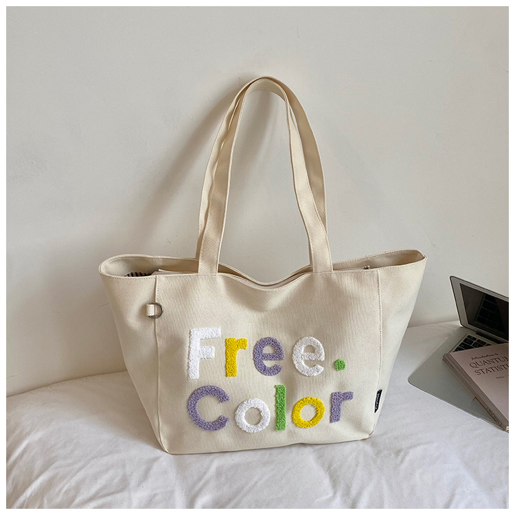 letras de color coreanas bordadas bolsas de lienzo de estilo estilo simple moda versátil bolsas de hombro para estudiantes