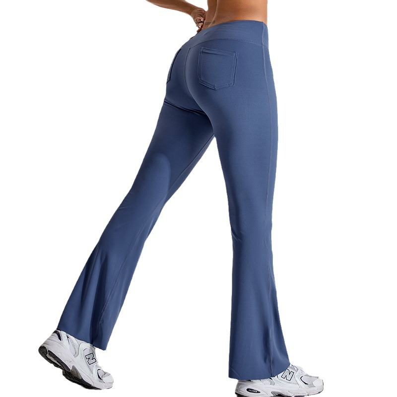 Pantalones acampanados de yoga de levantamiento de cadera desnuda europea y americana ropa exterior de pierna ancha de mujer cintura alta micro-pull casual fitness pantalones deportivos de secado rápido