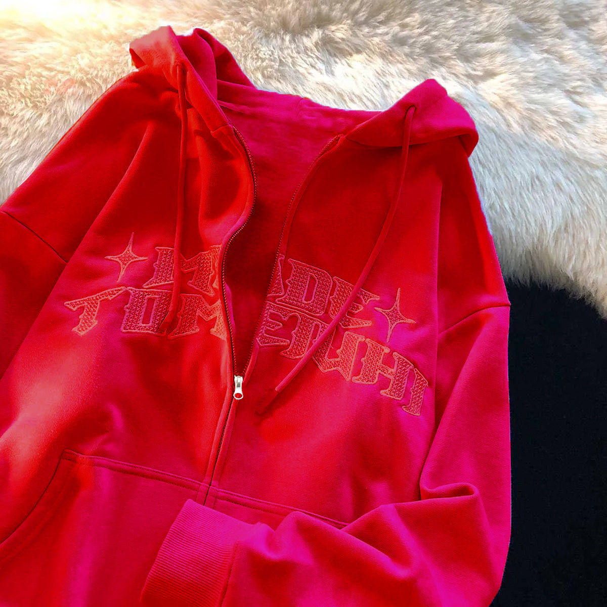 Trendy Marka Mektup Fermuarlı Sweatshirt Kişiselleştirilmiş Basit Baskılı Kapüşonlu Üst Unisex Hırka Şık Ceket_voghion.com