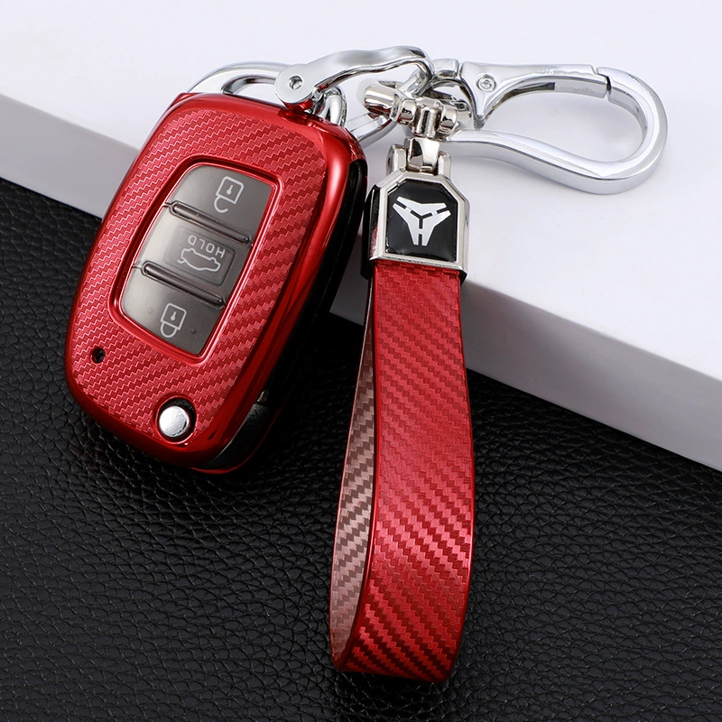 Чехол для ключа Beijing Hyundai Leading Key 20 New Rena, карбон-фибра, цвета: розовый, красный, серебристый, зелёный, синий