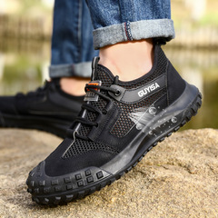 夏季勞保鞋透氣男款防砸防刺穿安全舒適大孔鋼包頭工地工作鞋批發