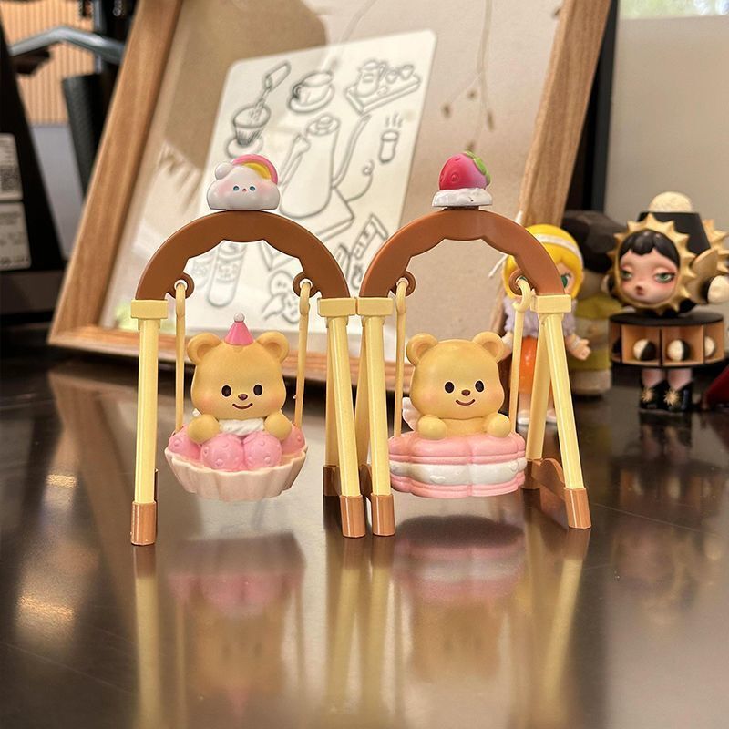 黄油小熊荡秋千盲盒公仔治愈系奶油熊桌面摆件少女心可爱生日礼物|undefined
