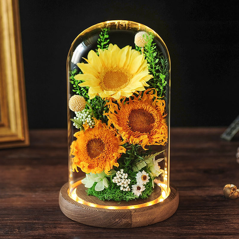 Girasoles al por mayor flor inmortal cubierta de vidrio flores de sol verdaderas flores de escritorio decoración de alta calidad regalos creativos