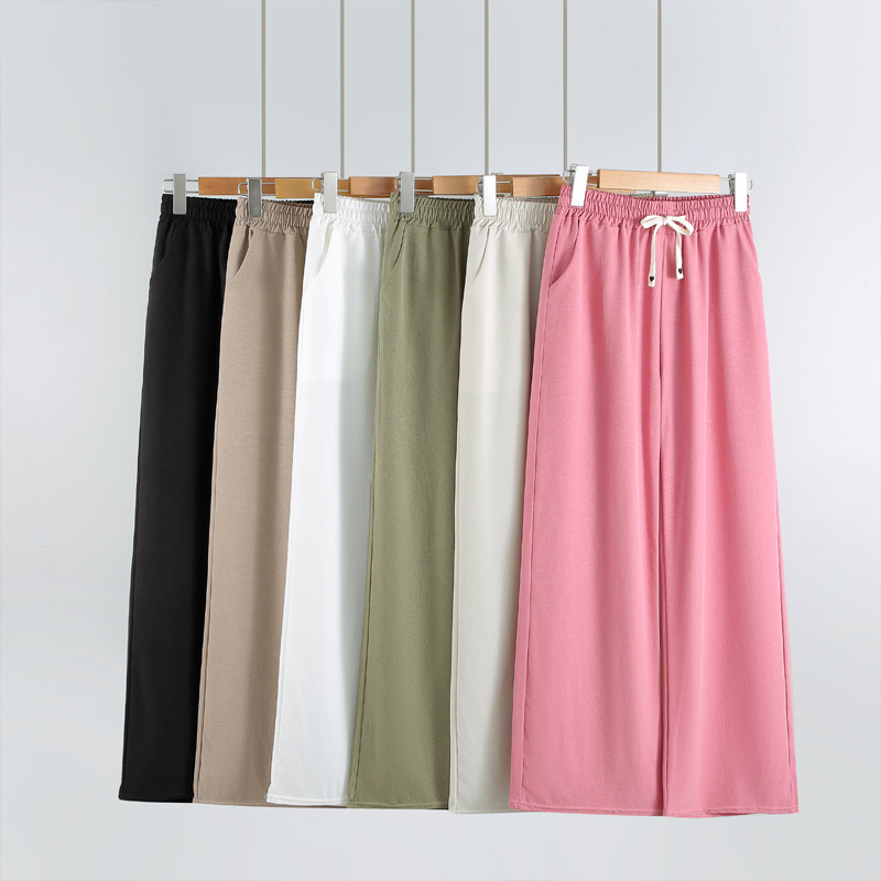 2026 Summer New Style Hibiscus Yarn Women's Wide-Leg Pants High-Waisted Drawstring Drapey Wide-Leg Pants Silk Ice-Feel Crinkled Women's Pants 2026 Summer New Style Hibiscus Yarn Women's Wide-Leg Pants High-Waisted Drawstring Drapey Wide-Leg Pants Silk Ice-Feel Crinkled Women's Pants