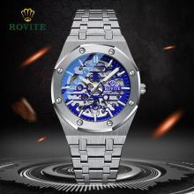 ROVITE跨境爆款男士机械手表 高档镂空全自动机械表防水钢带男表