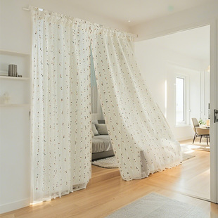 Factory direct coffee curtain small fresh rainbow bean transparent gauze curtain door curtain partition curtain short curtain bedroom kitchen window
