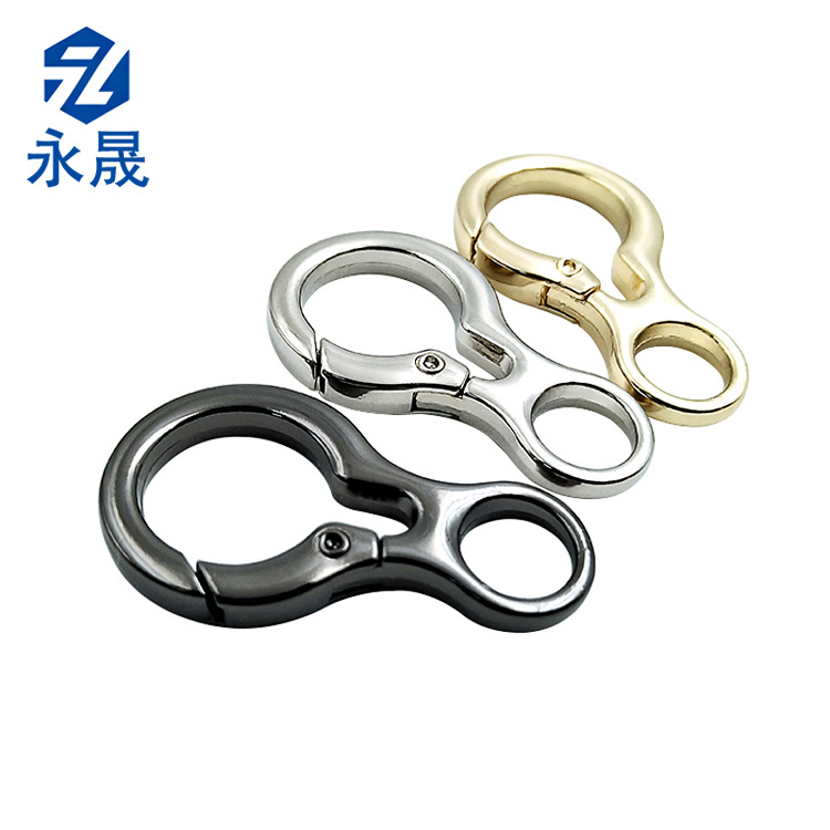 锌合金球拍8字扣亚马逊箱包配件勾扣电镀挂钩弹簧圈锌合金饰品