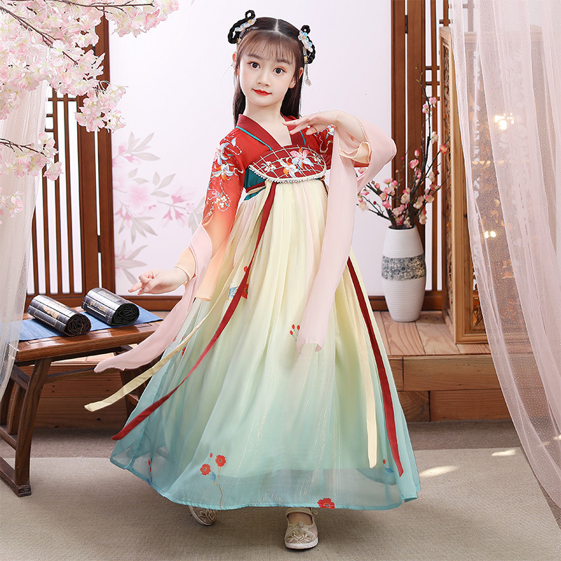 Girls chinese ancient Hanfu fairy dresses princess empress drama cosplay dresses red gradient colored kimono performance dresses