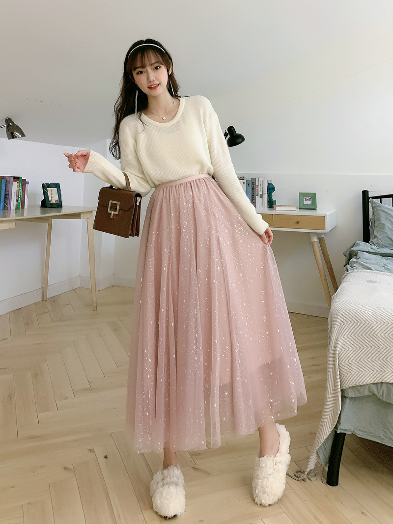 Gauze Fairy A-line Bubble Mid-Length Skirt in Skirts