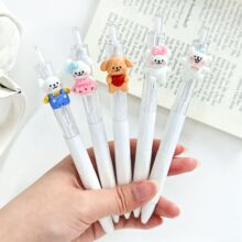 卡通diy小白笔中性笔学生按动笔可爱造型黑色水笔贴片便携按压笔