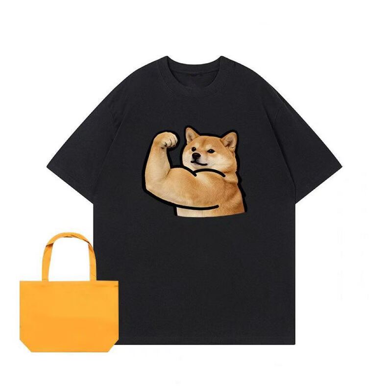 Milk Silk Fun Muscle Shiba Inu Print Short-Sleeved T-Shirt for Men and Women, Loose and Versatile, Student Summer Casual Top Milk Silk Fun Muscle Shiba Inu Print Short-Sleeved T-Shirt for Men and Women, Loose and Versatile, Student Summer Casual Top