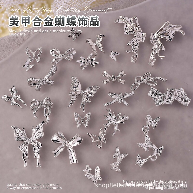 New Explosions Nail Accessories Wear Nail Nail Alloy Hollow Mini Three-dimensional Butterfly Bow Jewelry Factory