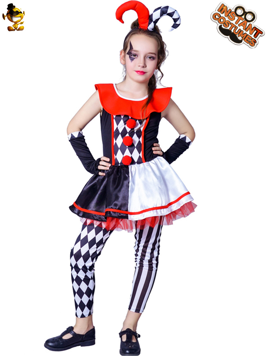 Mujeres de los niños a cuadros payaso traje Halloween diablo cuerno falda rendimiento ropa Cosplay del partido