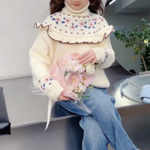 毛衣2025女童秋冬新款DPFS149MY女童小花花边款韩版大童高领毛衣