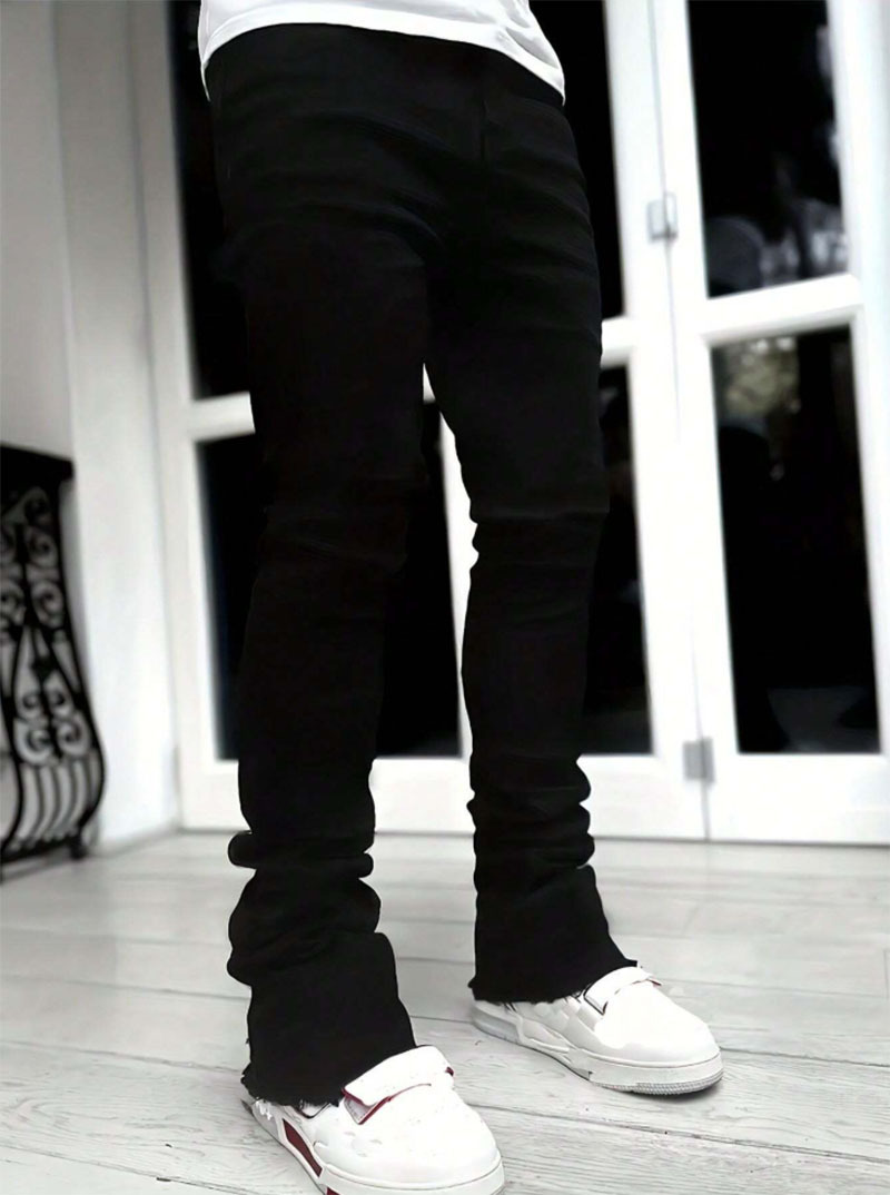 Men's Clothing Comfort Slim Fit Jeans Fleece Lined Thickened High Street Style Slightly Flared Long Pants_mkmklike.com