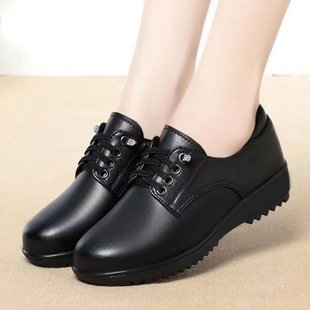 2024 New Soft-soled Single-layer Shoes Women's Mother's Single-layer Shoes Comfortable Non-slip Middle-aged Spring and Autumn Flat-soled Women's Deep Mouth Leather Shoes