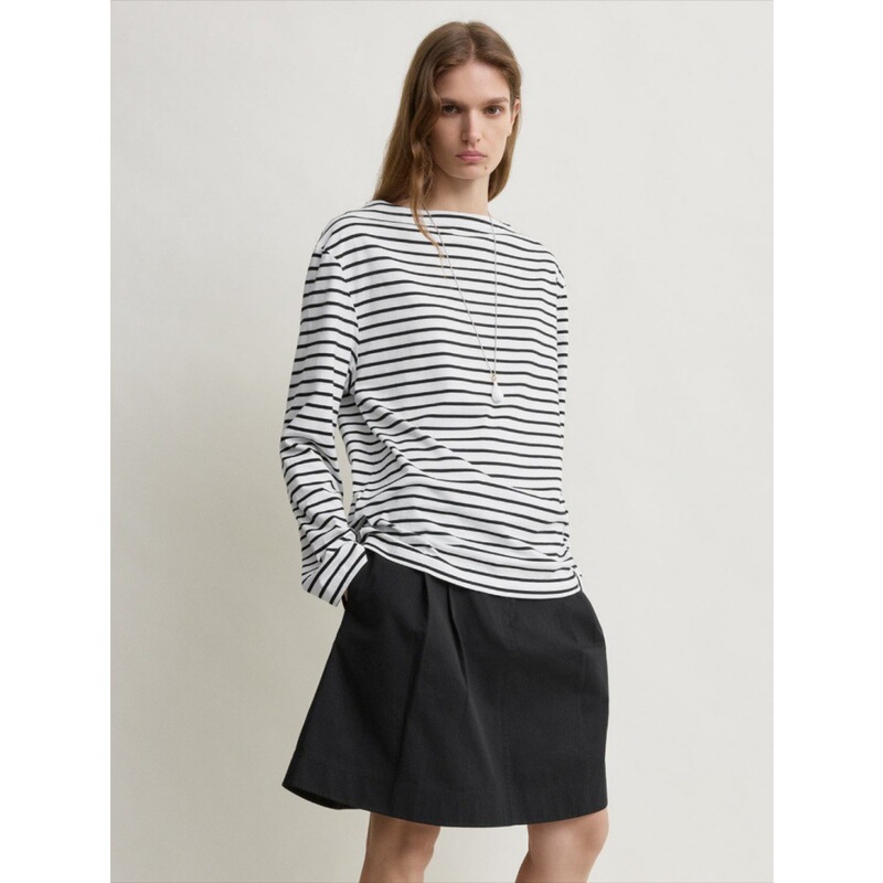 Sumeihui TOT style Brittany striped long-sleeve T-shirt for women, early autumn 2026 new model, casual loose boat neck top