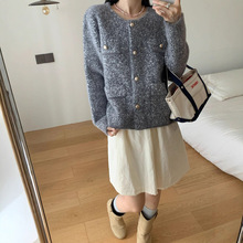 KANING欧美风短款针织开衫女2025秋季新款女装圆领小香风毛衣外套