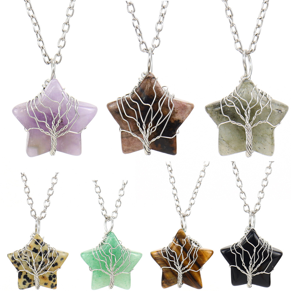 Simple Style Star Natural Stone Ferroalloy Patchwork Pendant Necklace display picture 1