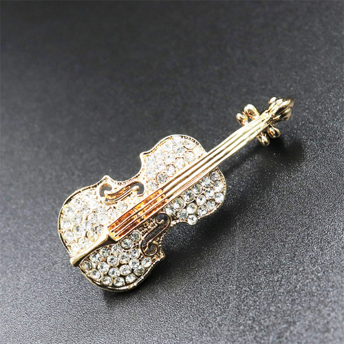 Fashionable personalized violin brooch for women, versatile rhinestone brooch, elegant oil drop corsage, Amazon wholesale