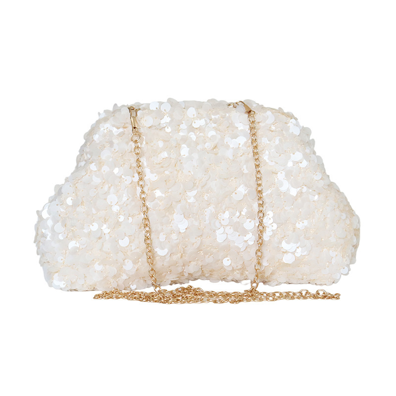 Cross-Border New Pure Handmade Blingbling Sequin Evening Bag Banquet Evening Bag Fashion Clip Dumpling Bag