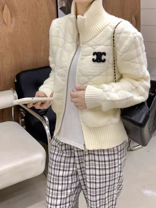 春秋款刺绣温柔风菱格设计修身显瘦外穿针织秋冬拉链开衫毛衣外套|undefined