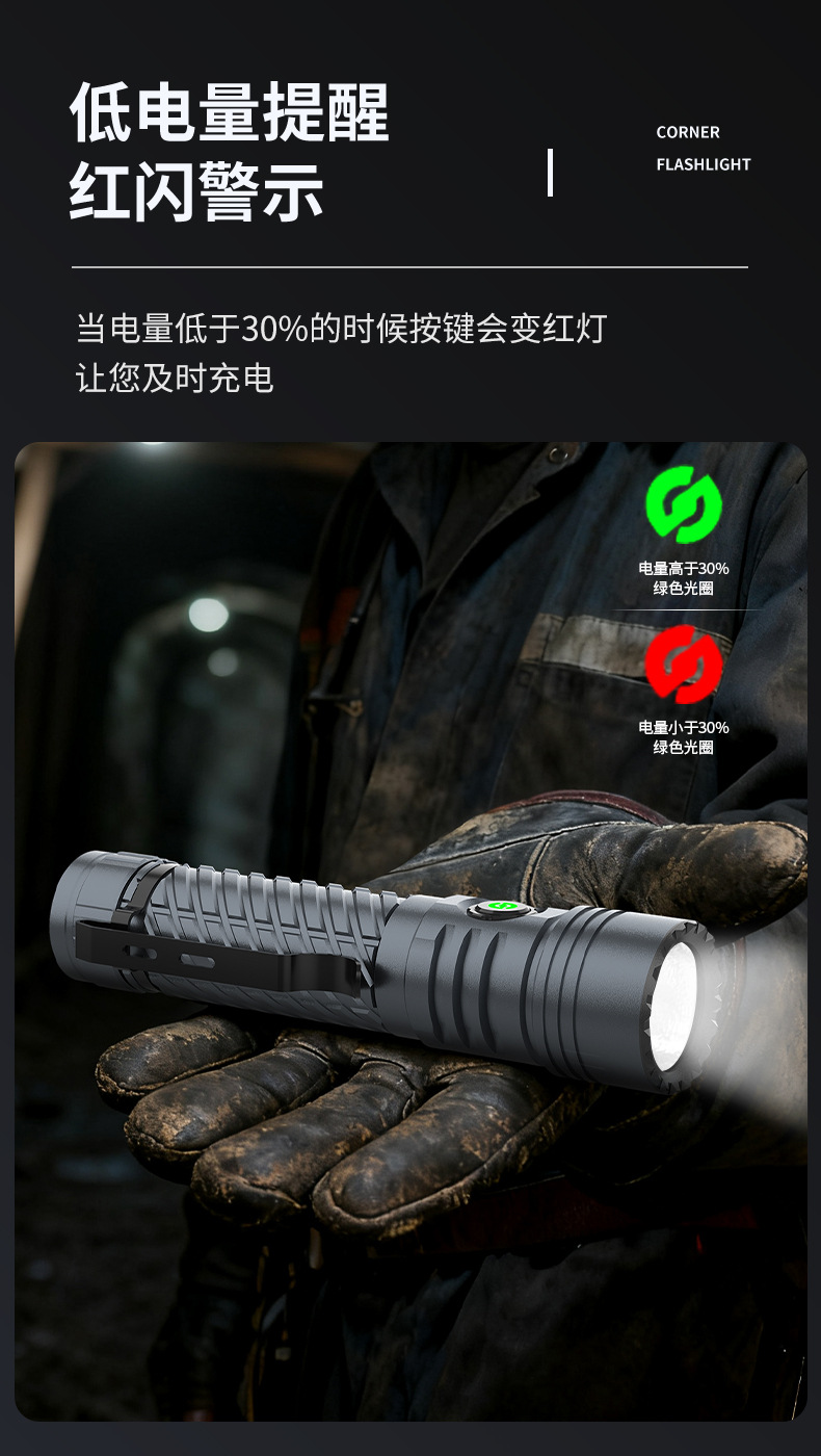 Cross-Border New Model Fixed-Focus Flashlight with Aluminum Reflector, Rechargeable, Outdoor Long-Range Powerful Led, Ultra-Bright 21700