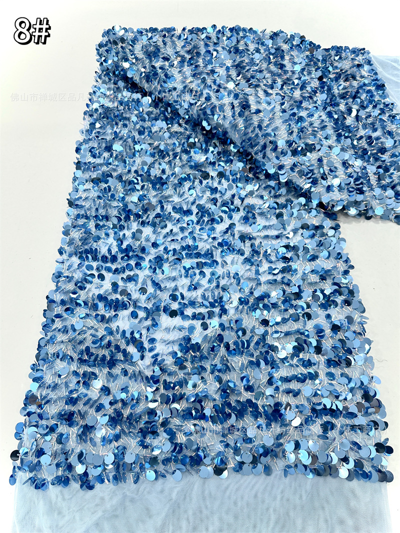 Inventario de malla elástica bordado de sequillas modelo de baile de moda cena vestido de moda tela de ropa