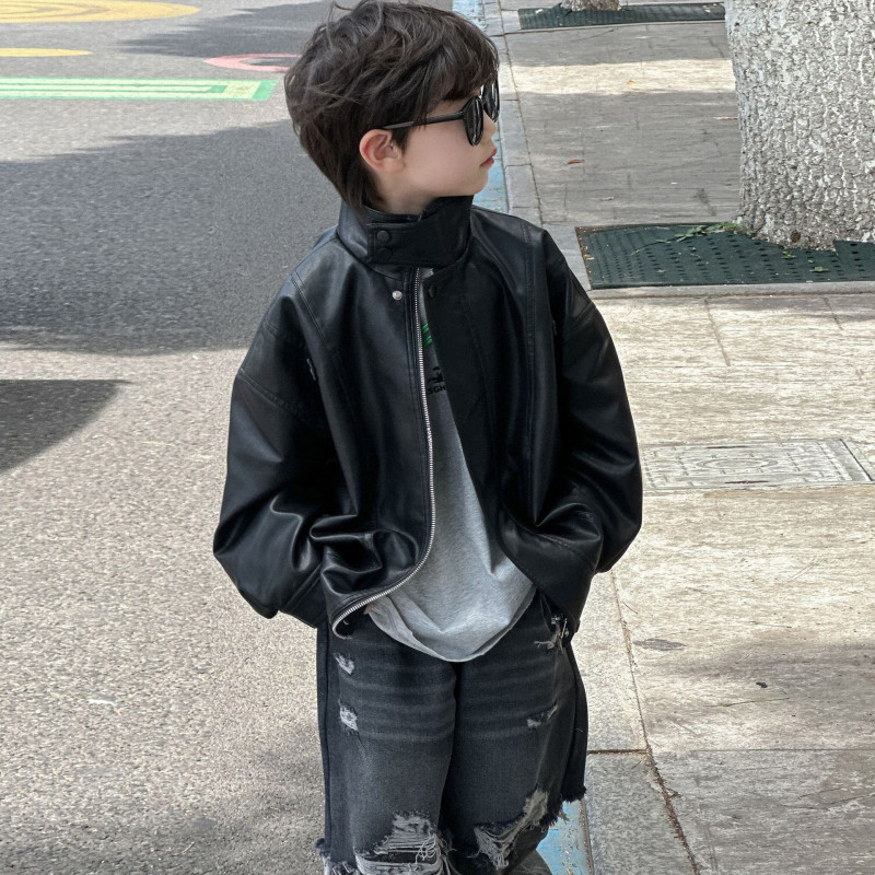 Boys' Retro Soft Leather Jacket 2025 Autumn New Style Children's American-Style Pilot Jacket Cool Top Children's Clothing