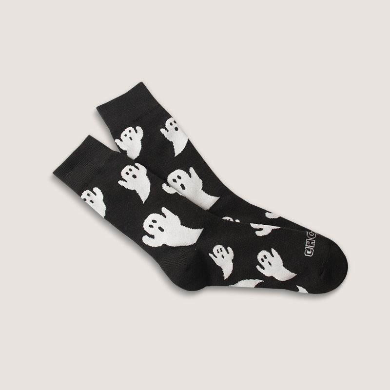 Naiste sokid ja sukad Naiste sokid sügistalvised mid tube sokid armsad multikas mustvalged kummitusmustriga Halloweeni sarja sokid_voghion.com