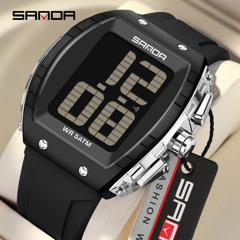 Sanda SANDA estudiante hora de voz grande digital despertador de luz nocturna reloj electrónico multifuncional barril de vino medidor impermeable