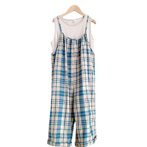 One piece drop shipping girls suit Korean summer dress 2024 new thin soft plaid overalls fashionable vest trend