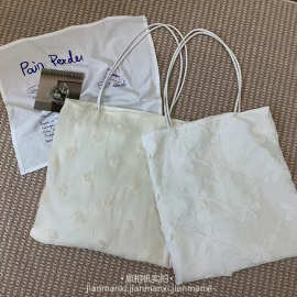 2025新款纯色立体刺绣花朵手拎包女文艺风帆布袋外出游玩单肩包包