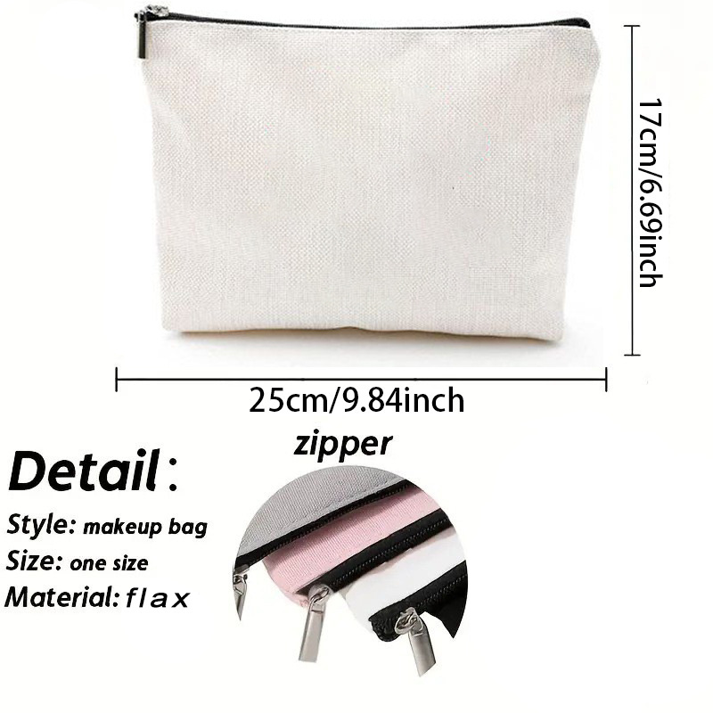 Transfronterizo Temu letras populares de lino simple impresión a doble cara bolsa de cosméticos bolsa de almacenamiento bolsa de cremallera multifuncional de las mujeres