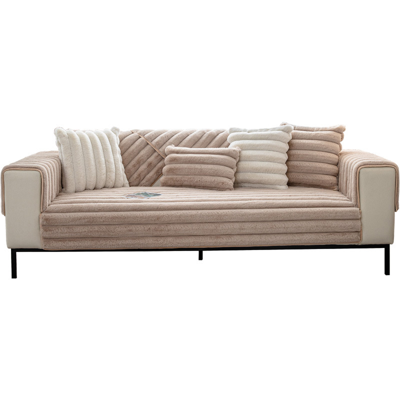 Otthon és kert Kiváló minőségű csíkos téli vastagított nyúlszőrme kanapéágy kanapépárna csúszásmentes új tömörfa bőrhuzat törölköző nagykereskedelem_voghion.com