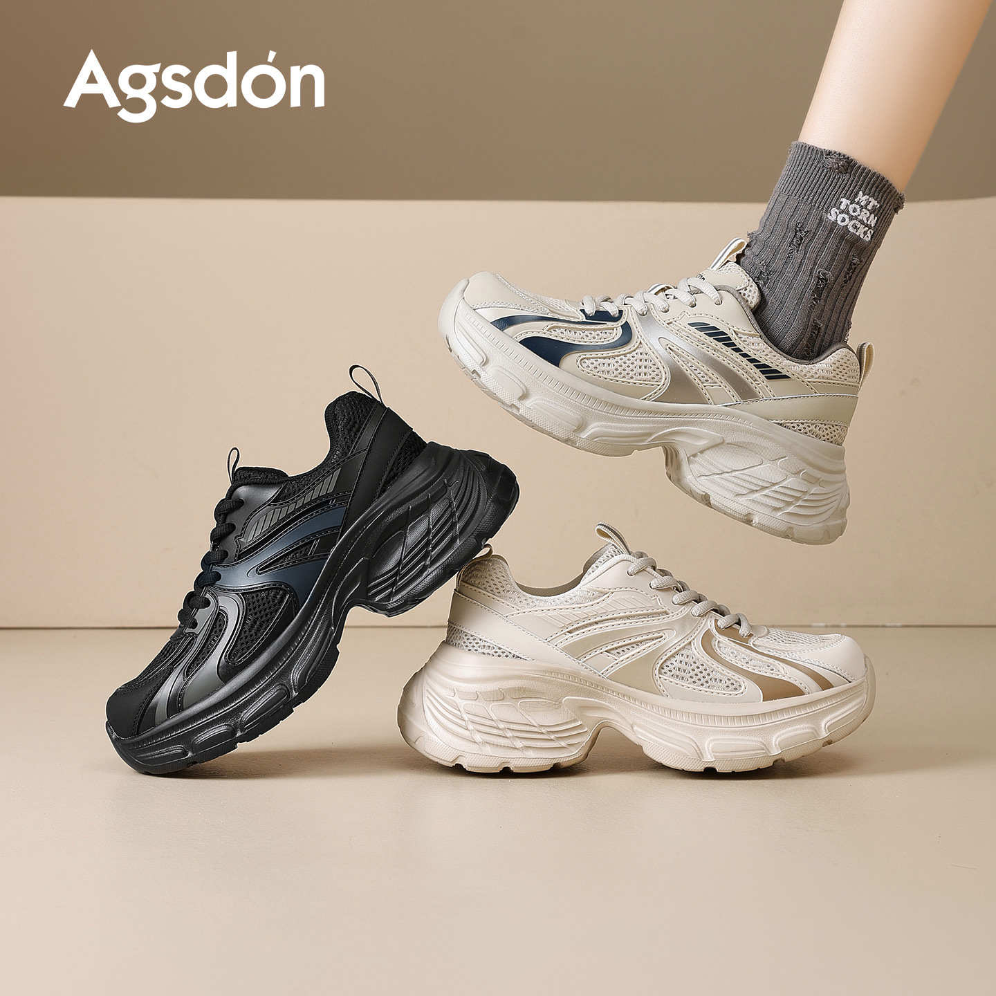 Augu Shi Deng zapatos de base gruesa para padres y mujeres 2026 nuevos zapatos deportivos de lana de primavera pequeños zapatos casuales de gran aspecto