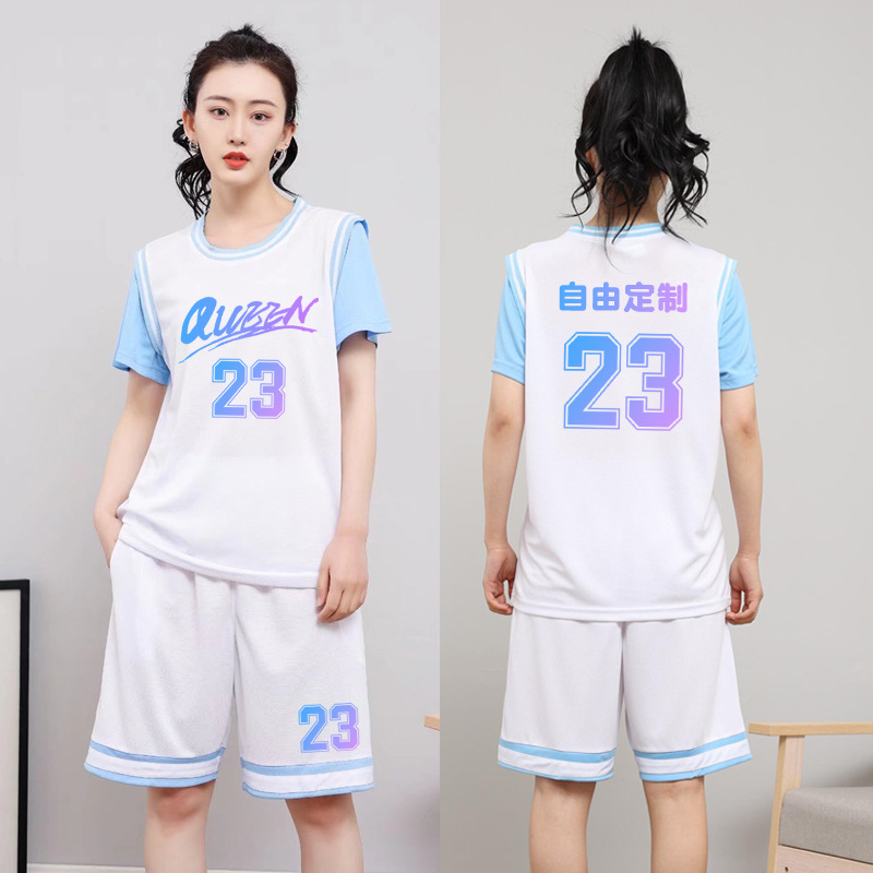 Fake Two-piece Basketball Suit suit Summer Student Competition Team Uniform Class Suit Sports Loose Short-sleeved Jersey Fixed Printing