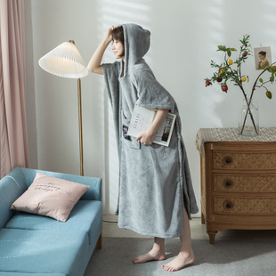 Bath towel wearable cloak one-piece hooded bath skirt bathrobe home short sleeve soft cotton velvet hoodie skirt bathrobe wholesale