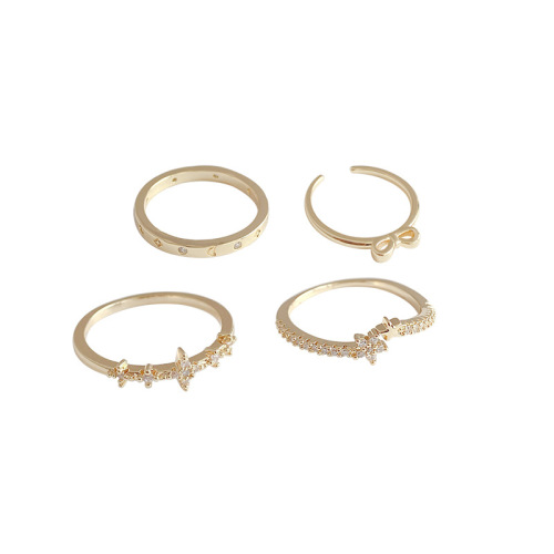 Xiaohongshu Bore Advanced Design Ins Trendy Four-Piece Ring Set, Same as the Famous Internet Celebrity, Simple and Elegant Index Finger Ring 