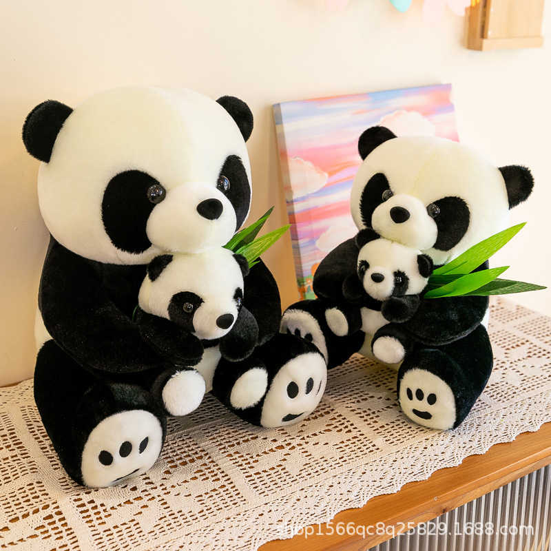 New football panda holding leaf mother and child panda plush pillow children's comfort toy doll zoo gift wholesale