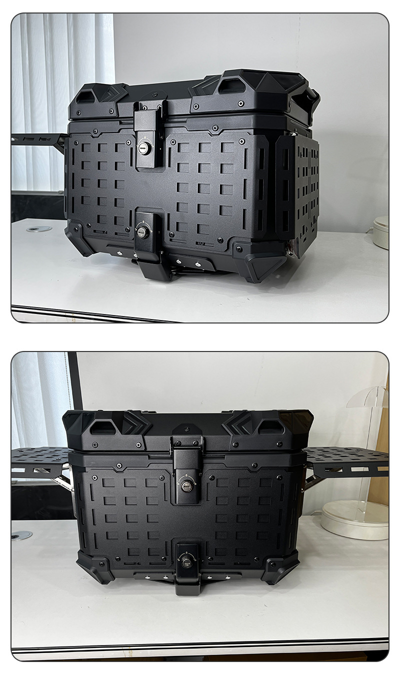 Motorcycle Tail Box 45L Motorcycle Aluminum Alloy Multi-Functional Armored Tail Box Waterproof Black Electric Vehicle Trunk