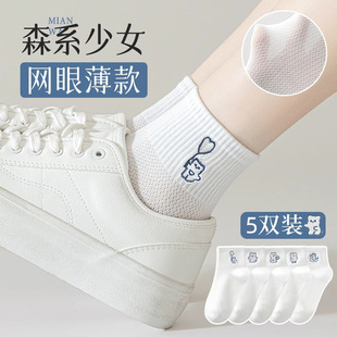 Socks Women's Spring and Autumn Thin Mesh Breathable Women's Socks Cartoon Cute Girls Summer White Short Socks Ins Trendy Zhuji